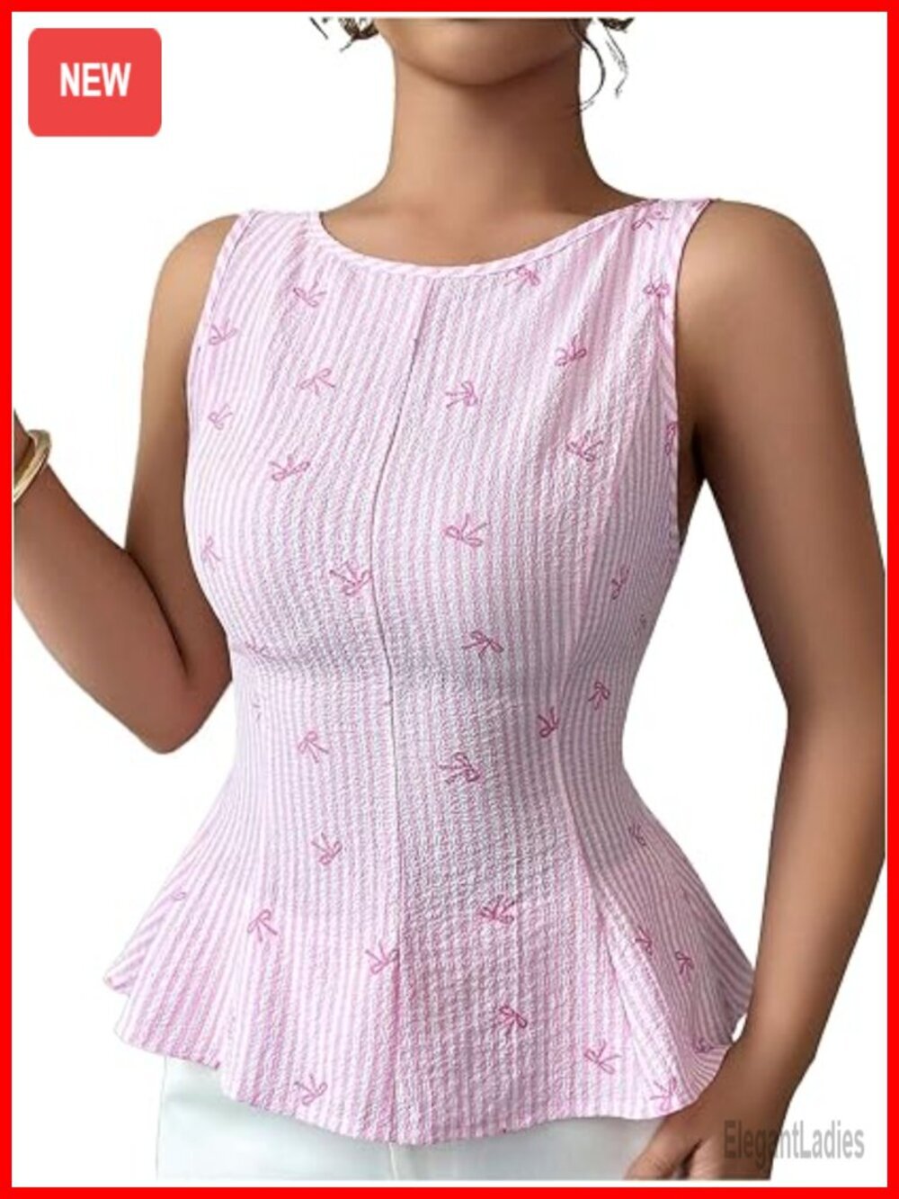Striped Bow Tie Backless Peplum Sleeveless Blouse